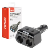Rozdzielacz rozgałęźnik gniazda zapalniczki 2x USB 1x USB-C 12V 24V + woltomierz AMIO-04173 