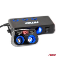 logo Rozdzielacz rozgałęźnik gniazda zapalniczki 2x USB 1x USB-C 12V 24V + woltomierz AMIO-04173
