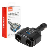 Rozdzielacz rozgałęźnik gniazda zapalniczki PD30W PD20W QC3.0 12V 24V + woltomierz AMIO-04174 