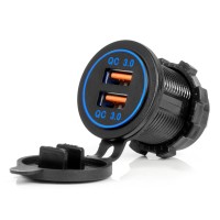 Ładowarka samochodowa z gniazdami USB wodoodporna 2xUSB QC3.0 12V 24V AMIO-04218 