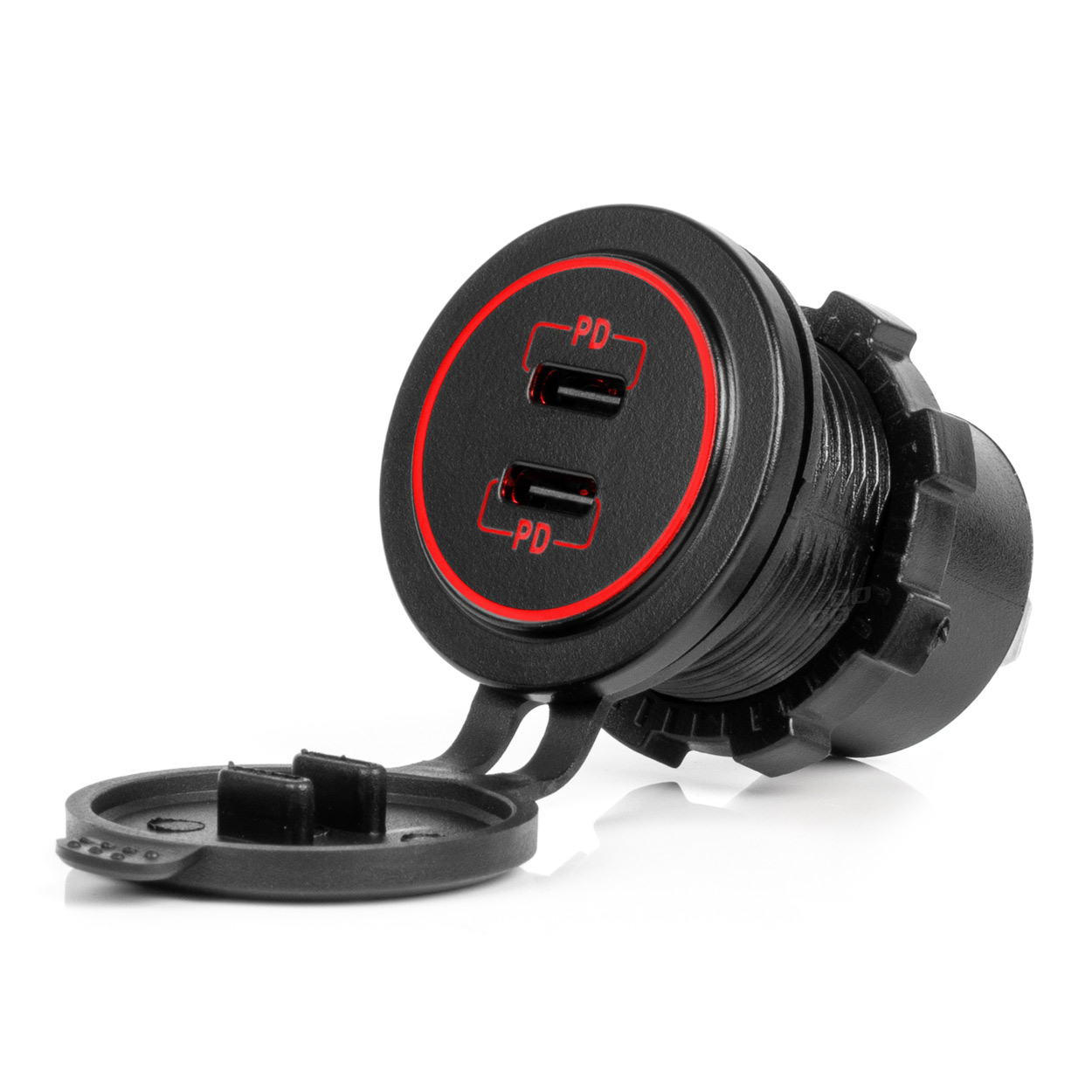 Ładowarka samochodowa z gniazdami USB wodoodporna 2x USB-C 12V 24V AMIO-04223 