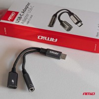 logo Adapter rozgałęźnik USB-C na USB-C + Mini Jack 3.5mm 10cm AMIO-04295