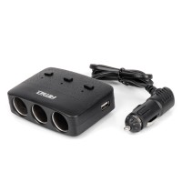 Rozdzielacz gniazda zapalniczki z ładowarką 2x USB-A ON/OFF LED 12V 24V 100W 70cm AMIO-04363 