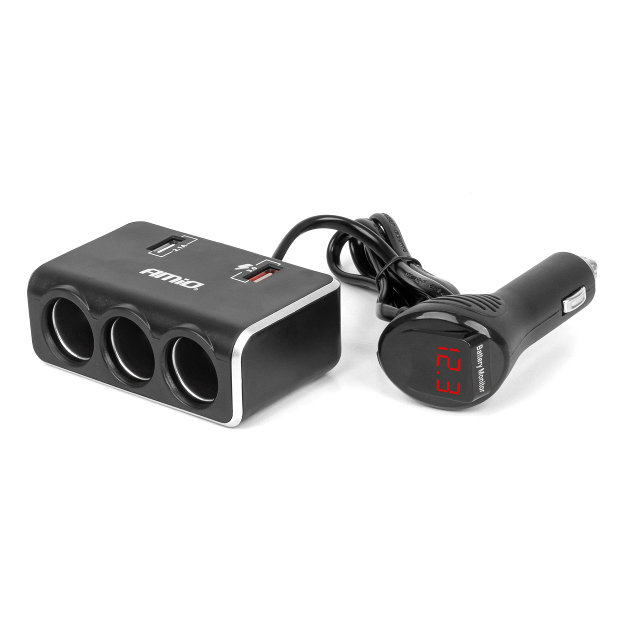 Rozdzielacz gniazda zapalniczki z ładowarką 2x USB-A QC3.0 12V 24V 120W 80cm AMIO-04364 