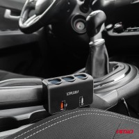 logo Rozdzielacz gniazda zapalniczki z ładowarką 2x USB-A QC3.0 12V 24V 120W 80cm AMIO-04364