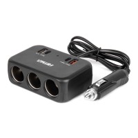 Rozdzielacz gniazda zapalniczki z ładowarką 1x USB-A 1x USB-C QC4.0 12V 24V 120W 80cm AMIO-04365 