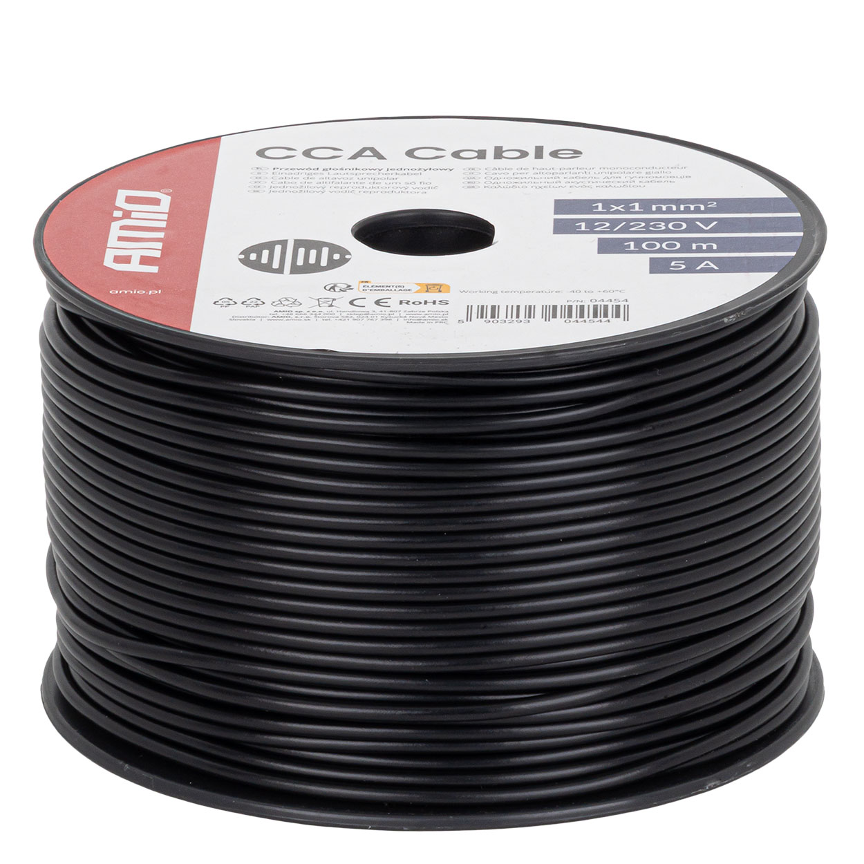 Przewód jednożyłowy czarny Cable CCA 1x1mm2 100m 5A 12/230V AMIO-04454 