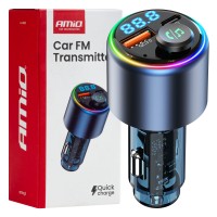 Transmiter samochodowy FM 1×USB-A 1×USB-C 12V 24V AMIO-04655 