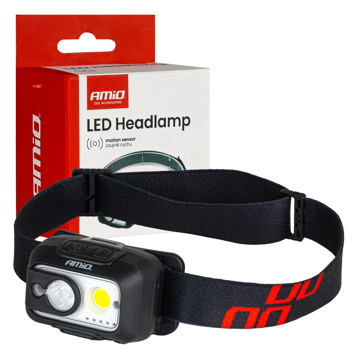 Latarka czołowa akumulatorowa z czujnikiem ruchu XPG+COB 1800mAh (BATT) AMIO-04667 RECHARGEABLE HEADLAMP WITH MOTION SENSOR XPG+COB 1800mAh (BATT) AMIO-04667