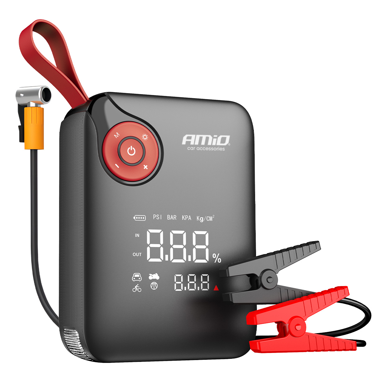 Urządzenie rozruchowe 4w1 booster powerbank kompresor latarka LED 12V 7,2Ah 600A PRO AMIO-04675 