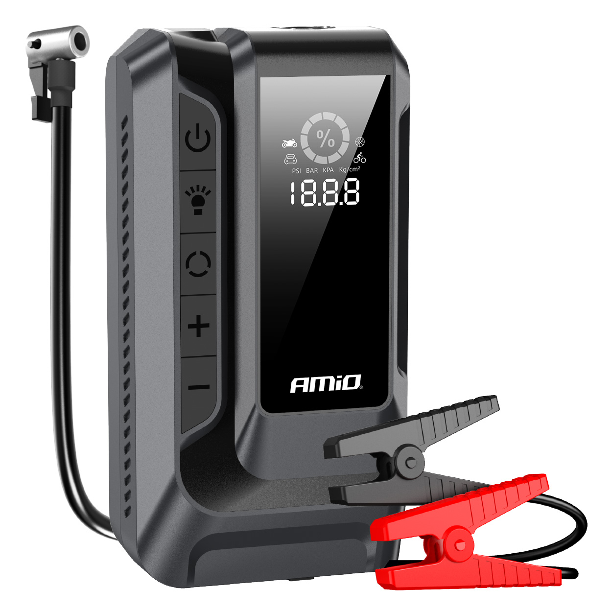 Urządzenie rozruchowe 4w1 booster powerbank kompresor latarka LED 12V 12Ah 1600A AMIO-04677 