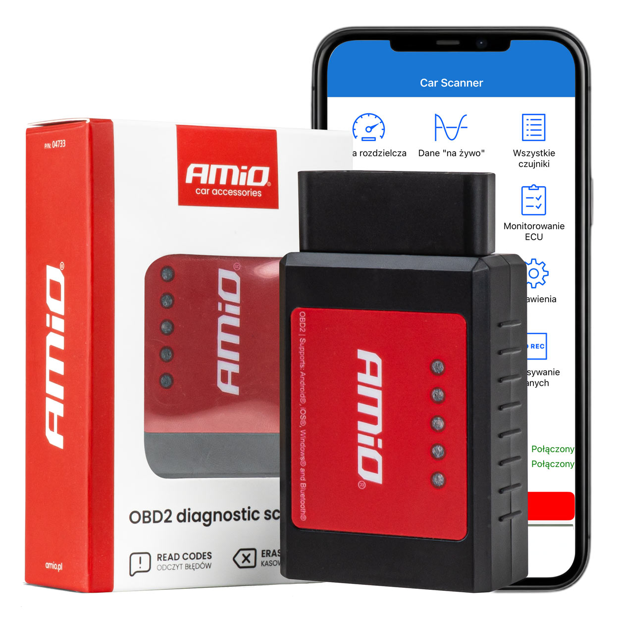 Skaner tester interfejs diagnostyczny OBD2 BT XL AMIO-04733 
