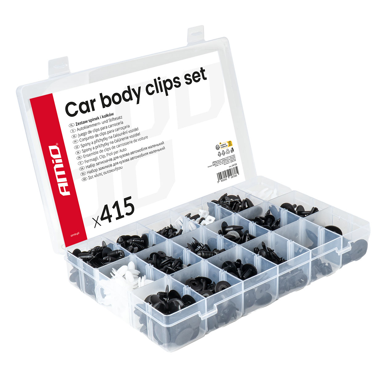 Zestaw spinek i kołków samochodowych duży 415szt. AMIO-04738 