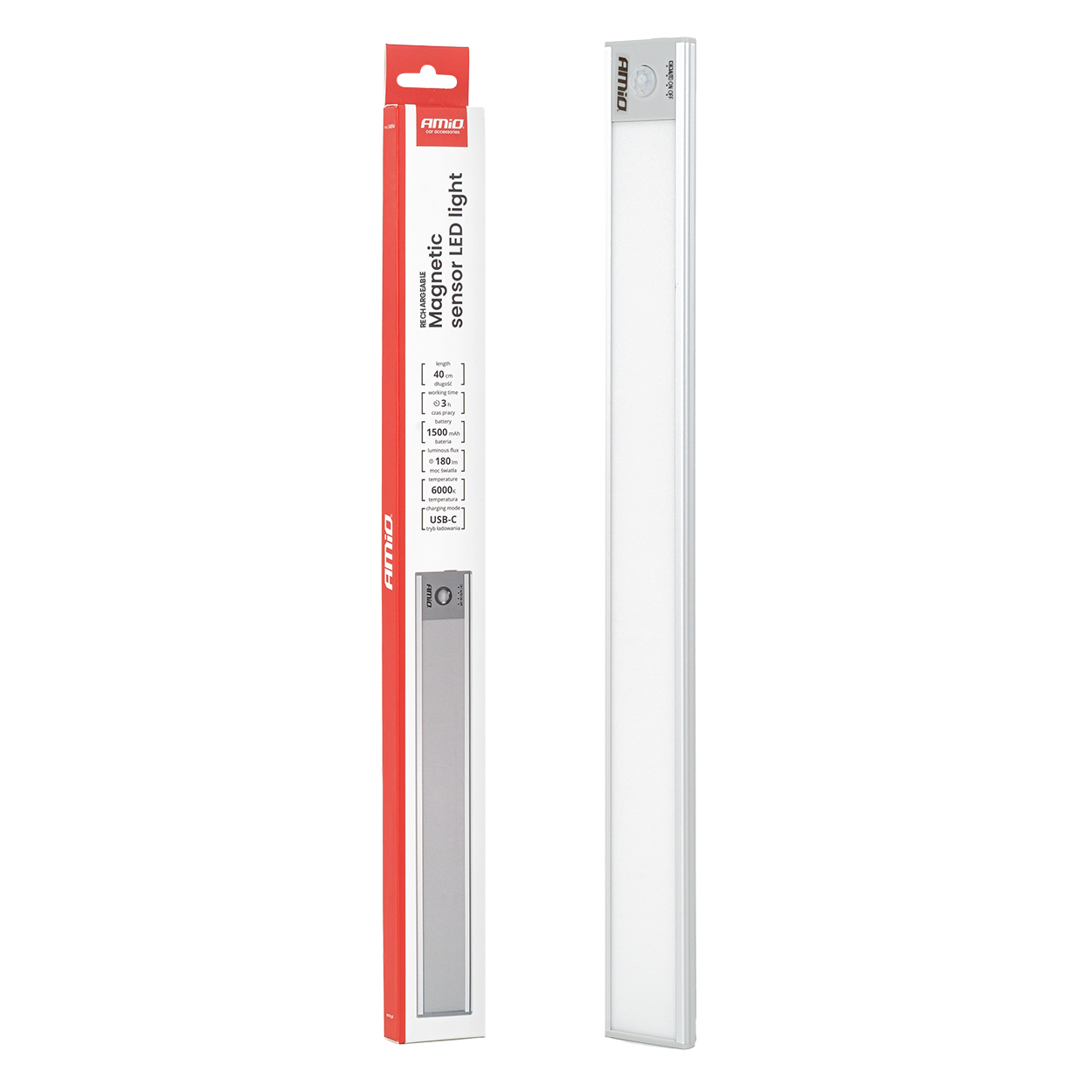 Bezprzewodowa lampa LED z czujnikiem ruchu 2W 1500mAh USB-C 40cm AMIO-04894 