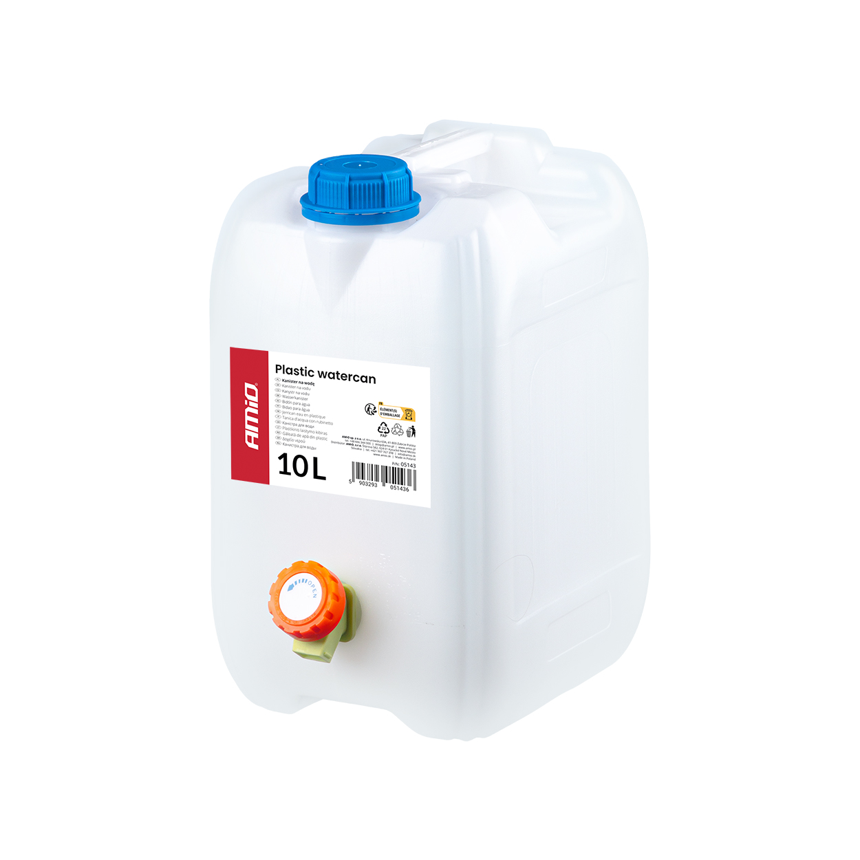 Kanister zbiornik plastikowy na wodę z kranem 10L biały AMIO-05143 