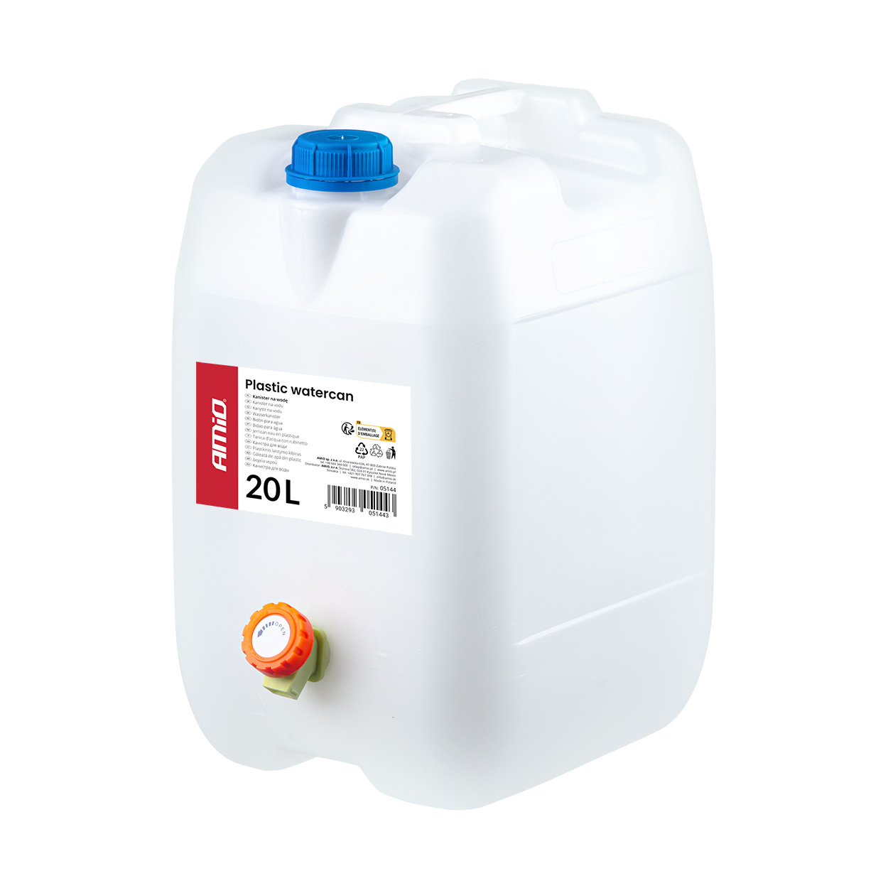 Kanister zbiornik plastikowy na wodę z kranem 20L biały AMIO-05144 
