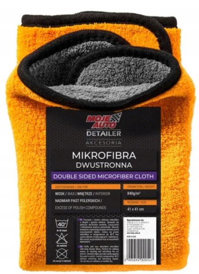 ŚCIERECZKA DWUWARSTWOWA Z MIKROFIBRY DO DETAILINGU MOJE AUTO 19-632 MY CAR DOUBLE-LAYER MICROFIBER 41x41cm PREMIUM FOR DETAILING 840g/m2