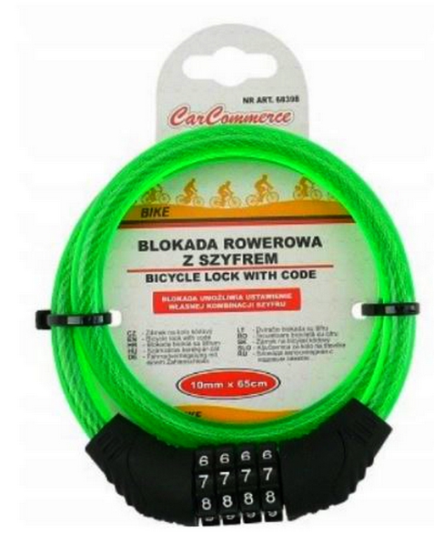 BEZPIECZNA BLOKADA ROWEROWA Z SZYFREM 10MM x 65CM - 68398 BICYCLE LOCK WITH CODE
