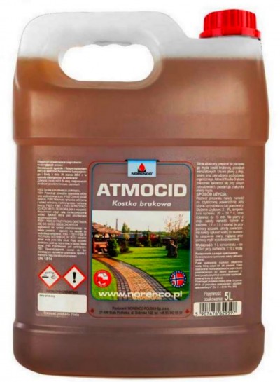 NORENCO ATMOCID KONCENTRAT DO MYCIA KOSTKI BRUKOWEJ 5L Silnie Skuteczny w Działaniu Rewelacyjny Preparat do Mycia Kostki Brukowej Czyści Zabrudzenia Organiczne, Ropopochodne, Smary, Oleje, Paliwa i Substancje Smoliste. Doskonały do Czyszczenia zabrudzeń warsztatowych, hal produkcyjnych, na stacjach paliw.