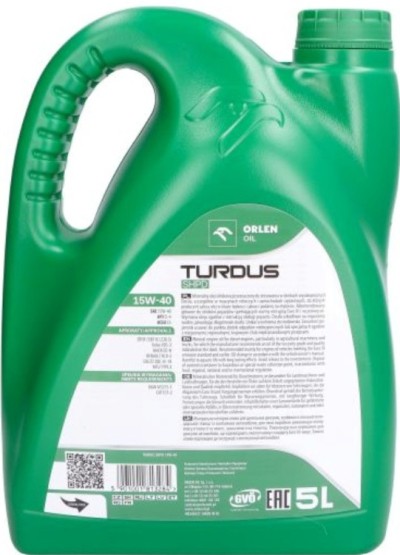 logo OLEJ SILNIKOWY 15W40 TURDUS SHPD CH-4  5L
