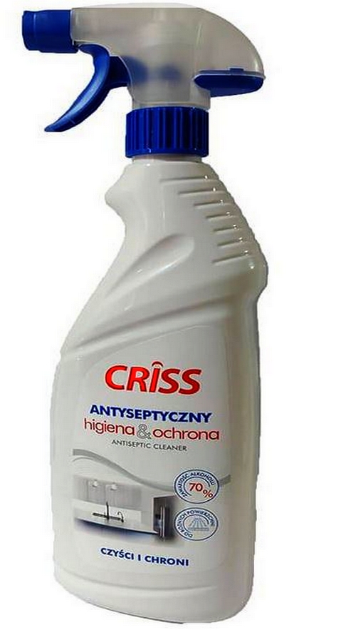 CRISS PŁYN ANTYSEPTYCZNY DO DEZYNFEKCJI POWIERZCHNI Antywirusowy, Przeciwbakteryjny, Przeciwgrzybiczny /  DEZYNFEKCJA KLAMEK, PORĘCZY, PRZYCISKÓW, KIEROWNIC