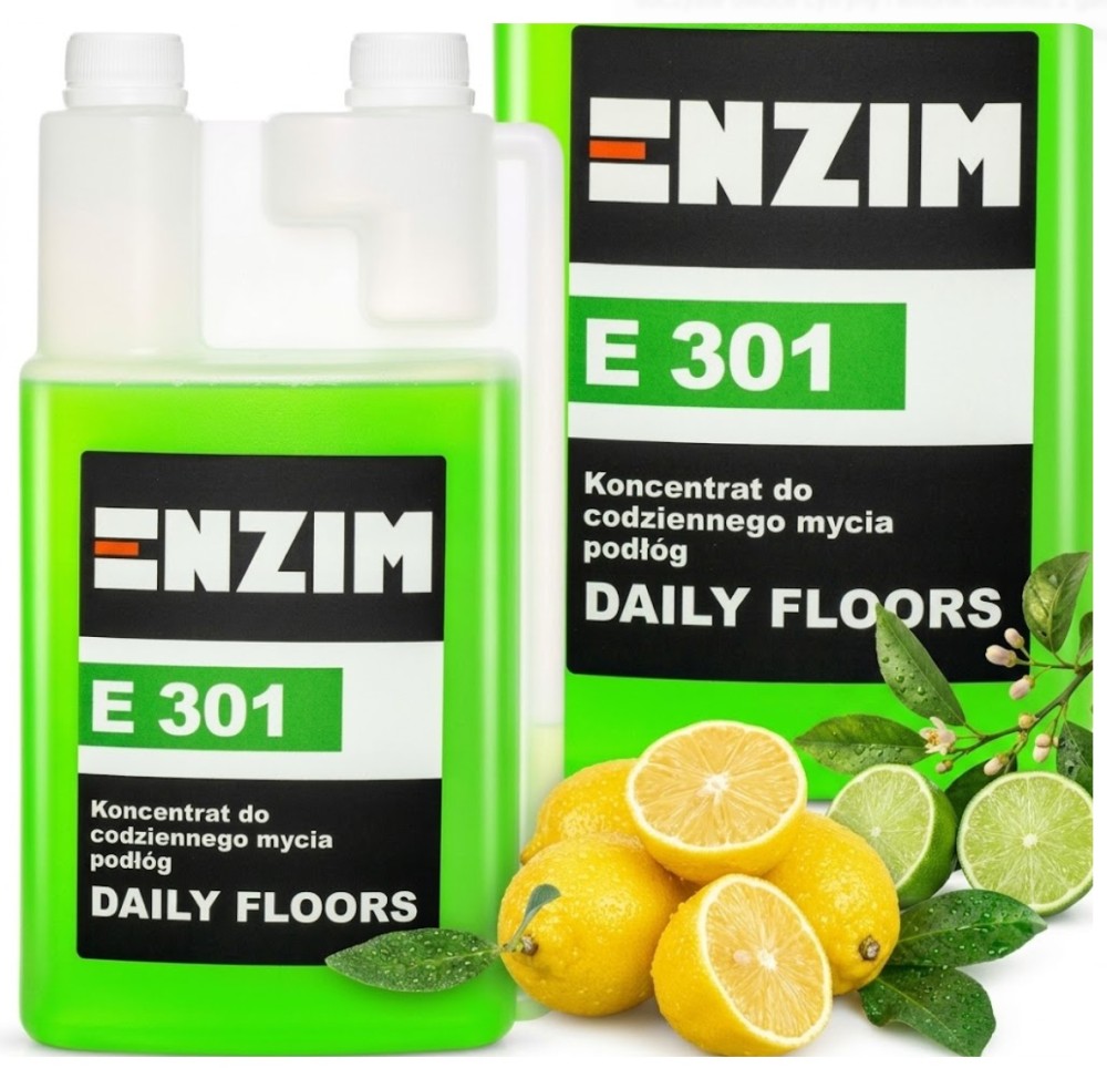 ENZIM E301 DAILY FLOORS LEMON 1L Znakomity Koncentrat do codziennego mycia podłóg o pięknym zapachu cytrusów