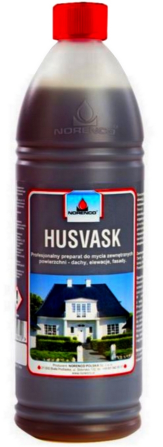 NORENCO HUSVASK KONCENTRAT DO MYCIA ELEWACJI, DACHÓW, TARASÓW Silnie Skuteczny w Działaniu Rewelacyjny Preparat do Mycia Elewacji, Dachów, Tarasów, Balkonów, Sidingów, Schodów. Czyści Zabrudzenia Organiczne, Smoliste oraz pochodzenia atmosferycznego.