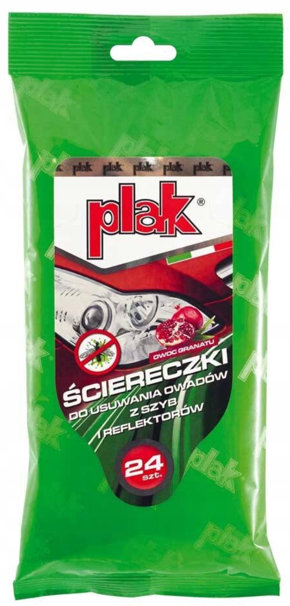 PLAK ŚCIERECZKI DO SZYB, REFLEKTORÓW USÓWA OWADY OWOC GRANATU 24SZT. GLASS AND HEADLIGHT CLEANING WIPES REMOVES INSECTS POMEGRANATE FRUIT 24PCS