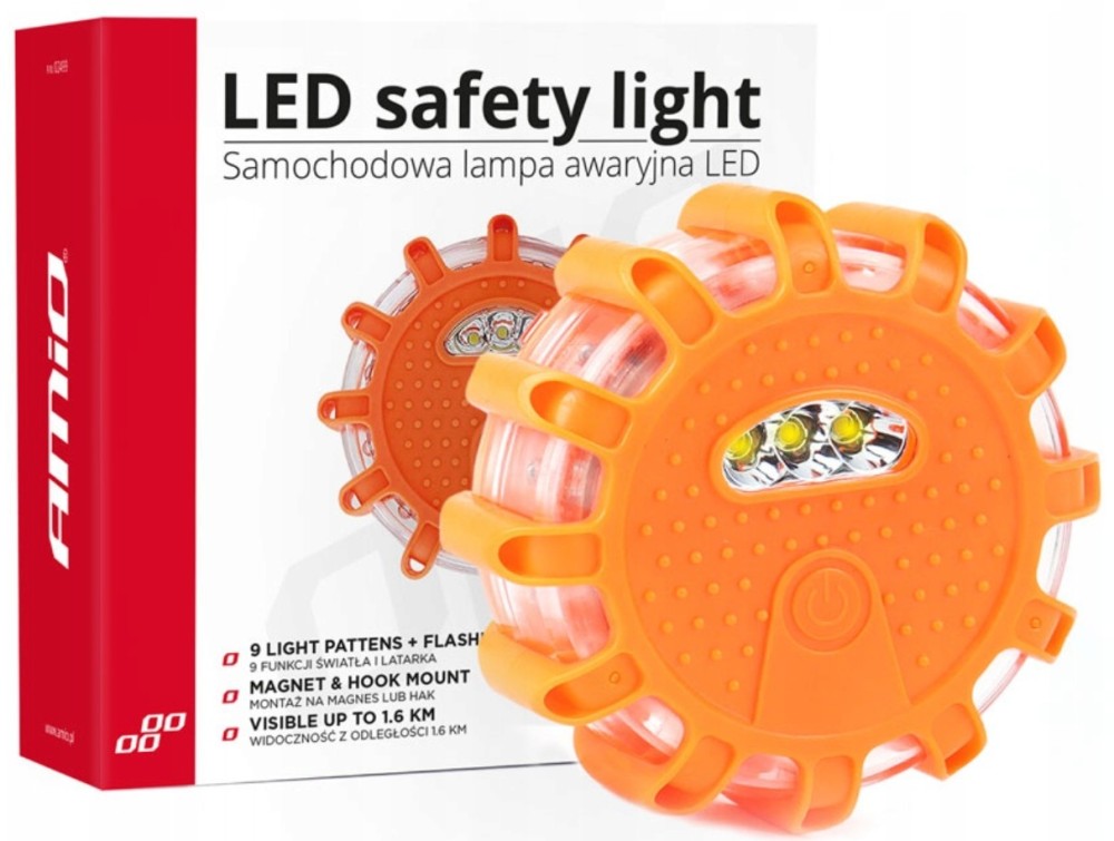 LAMPA OSTRZEGAWCZA AWARYJNA Z FUNKCJĄ LATARKI 3xAAA IP65 12SMD + 3SMD AMIO-02499 EMERGENCY WARNING LAMP WITH FLASHLIGHT FUNCTION RED FLASHING LIGHT 3xAAA IP65 12SMD + 3SMD AMIO-02499
