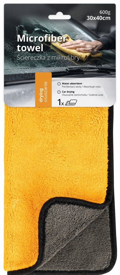 RĘCZNIK DO OSUSZANIA SAMOCHODU, SZYB MIKROFIBRA SKRĘCANA 30x40 cm 600g/sqm AMIO-02868 