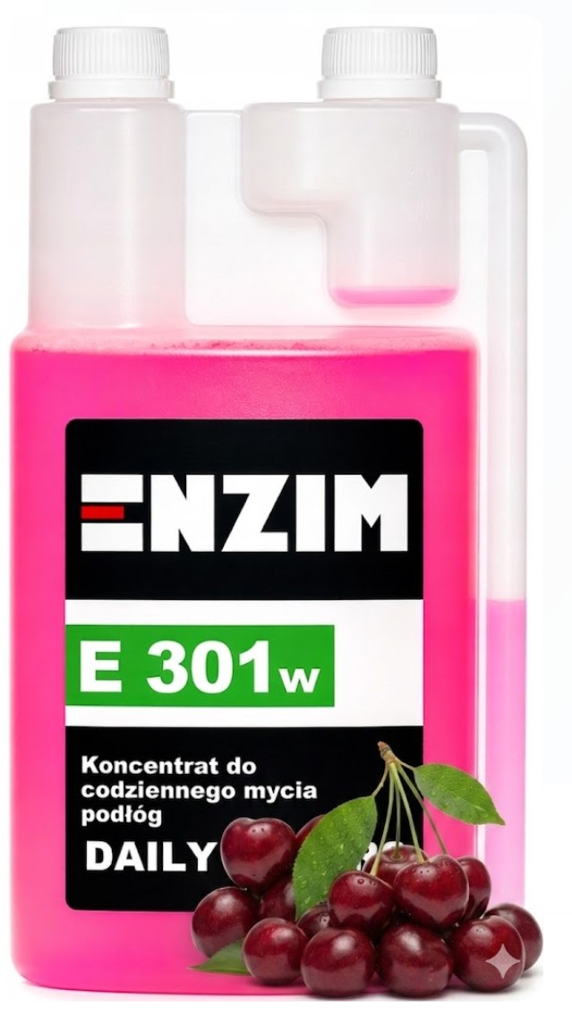 ENZIM E301W DAILY FLOORS WIŚNIA 1L Znakomity Koncentrat do codziennego mycia podłóg  o pięknym zapachu wiśni
