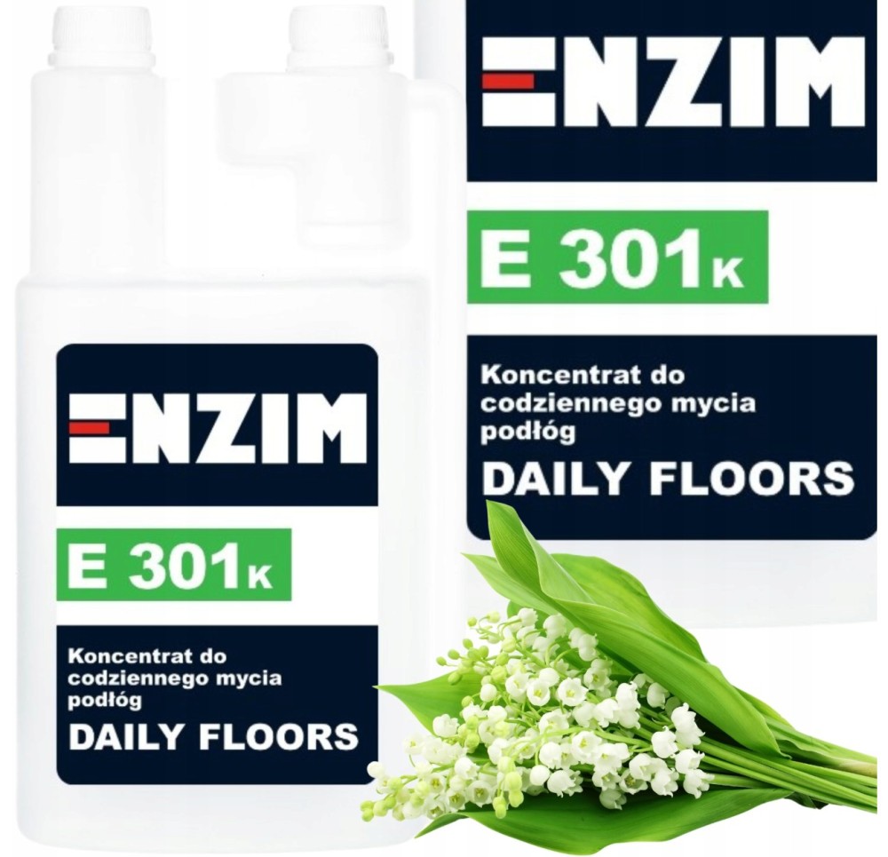 ENZIM E301K DAILY FLOORS KONWALIA 1L Znakomity Koncentrat do codziennego mycia podłóg  o pięknym zapachu konwalii