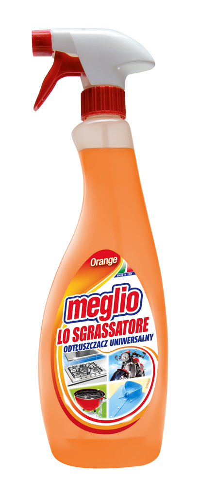 MEGLIO SGRASSATORE ODTŁUSZCZACZ ORANGE Znakomicie Rozpuszcza, Odtłuszcza, Zmywa wszelkie powierzchnie