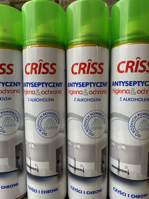 CRISS PORĘCZNY SPRAY ANTYSEPTYCZNY DO DEZYNFEKCJI POWIERZCHNI Antywirusowy, Przeciwbakteryjny, Przeciwgrzybiczny /  DEZYNFEKCJA KLAMEK, PORĘCZY, PRZYCISKÓW, KIEROWNIC