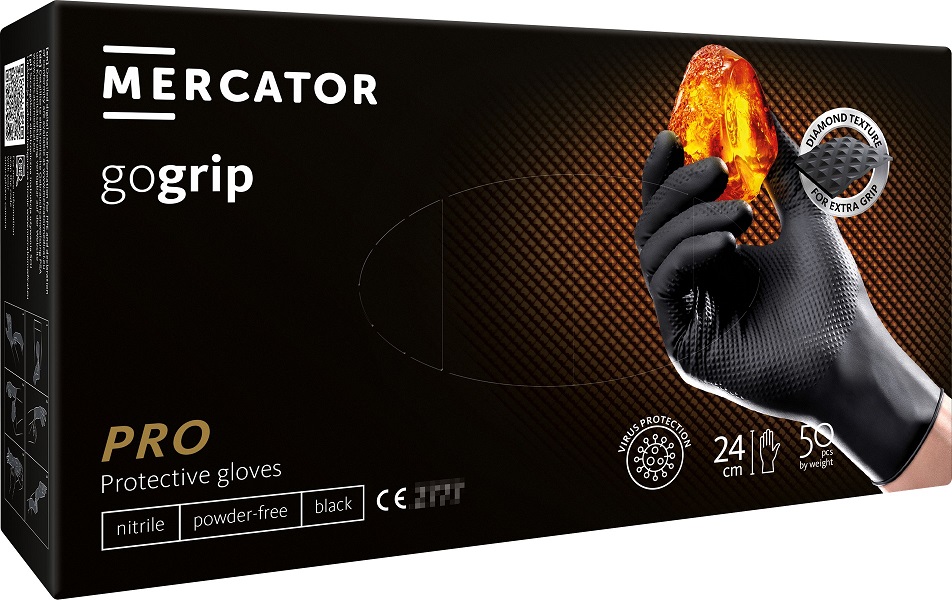 Rękawice nitrylowe czarne Mercator GoGrip Black 50 sztuk rozmiar L 